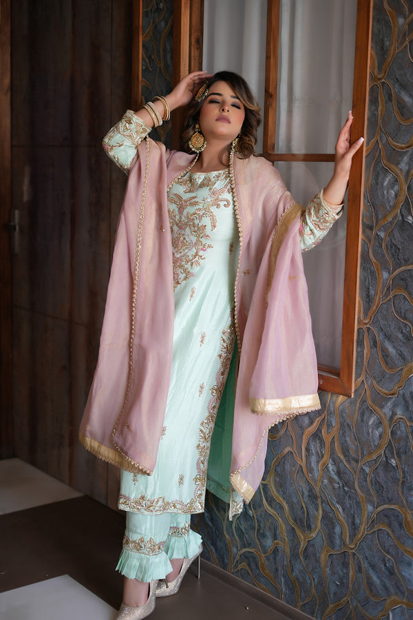 Pistachio Green Embroidered Kurta Set